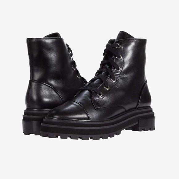 Shutz maylova lug sole lace up black leather bootie size 10 - Picture 1 of 4
